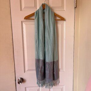 Blue Scarf with Paisley Details and Tassels